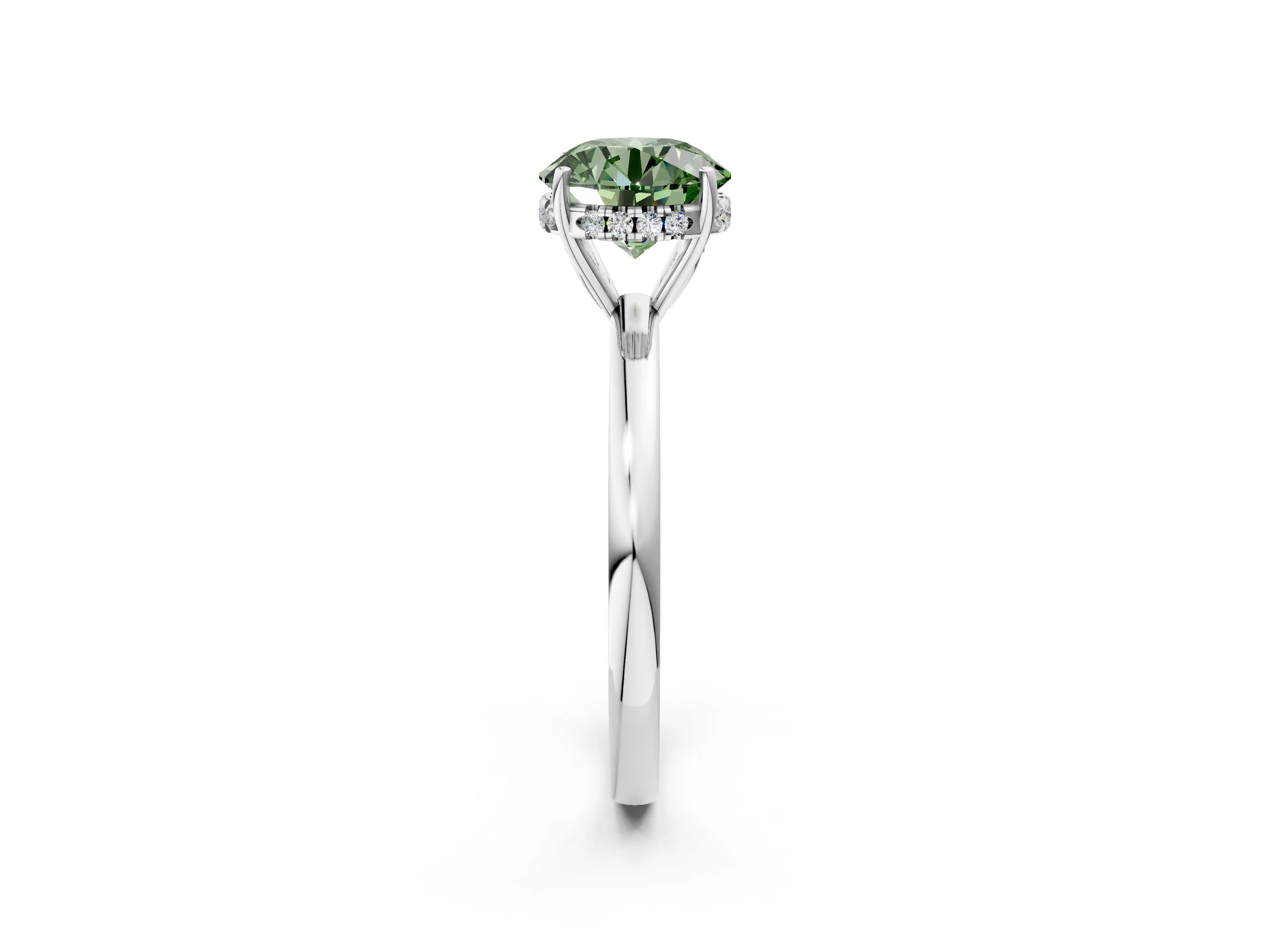 White gold Fancy Green Round Cut Solitaire Diamond Ring with Prong Setting and Plain Band_14