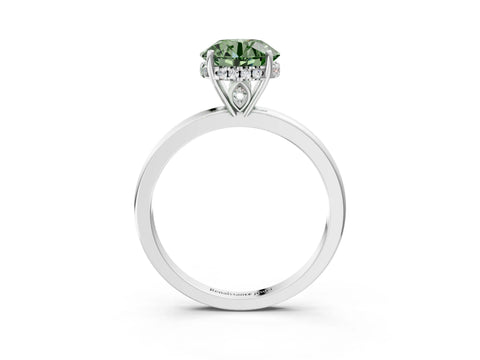 White gold Fancy Green Round Cut Solitaire Diamond Ring with Prong Setting and Plain Band_15