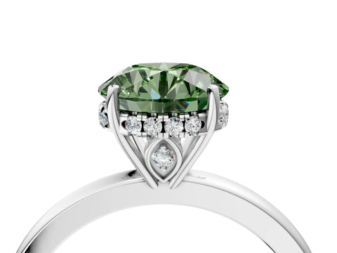 White gold Fancy Green Round Cut Solitaire Diamond Ring with Prong Setting and Plain Band_16