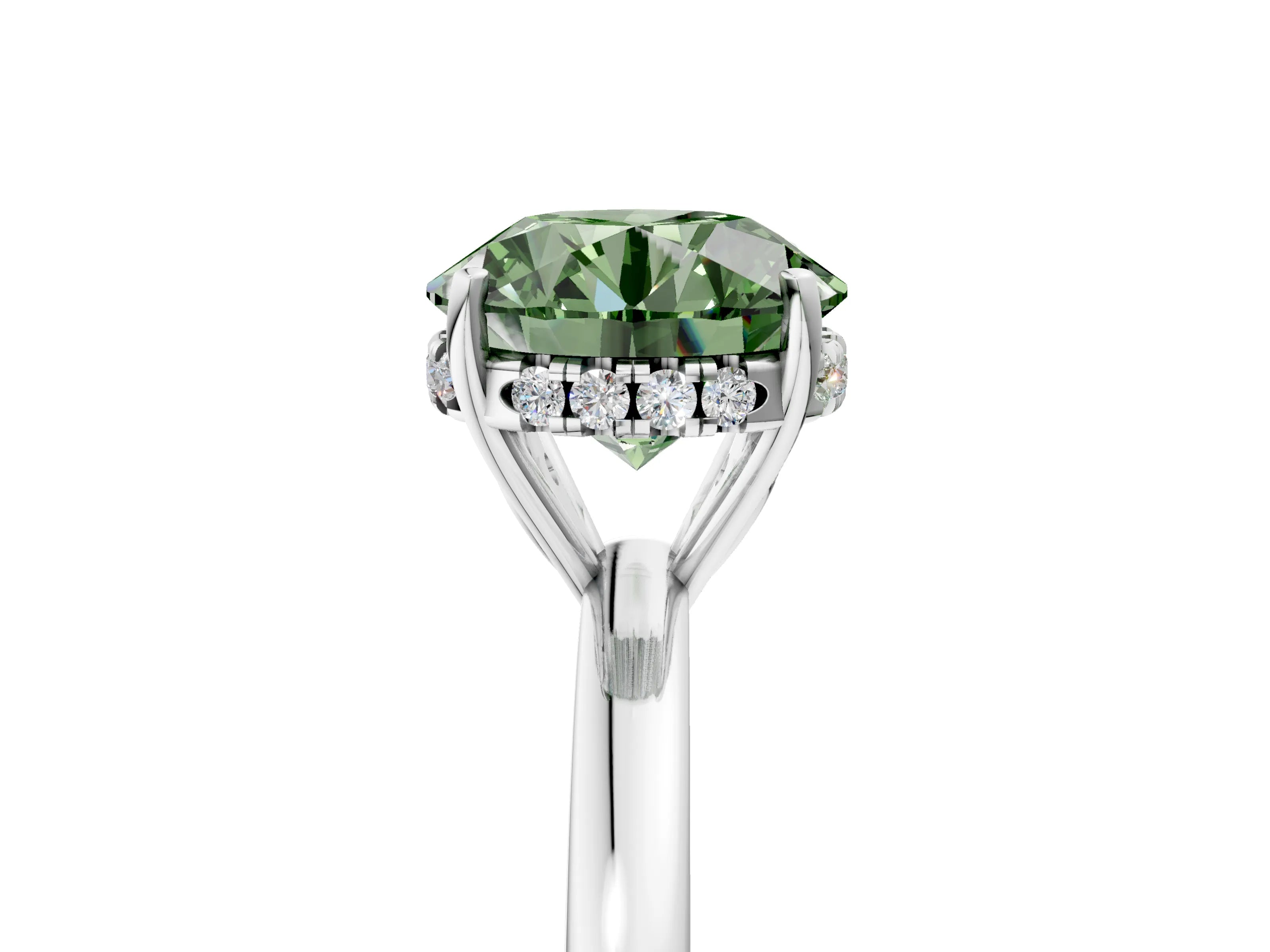 White gold Fancy Green Round Cut Solitaire Diamond Ring with Prong Setting and Plain Band_17