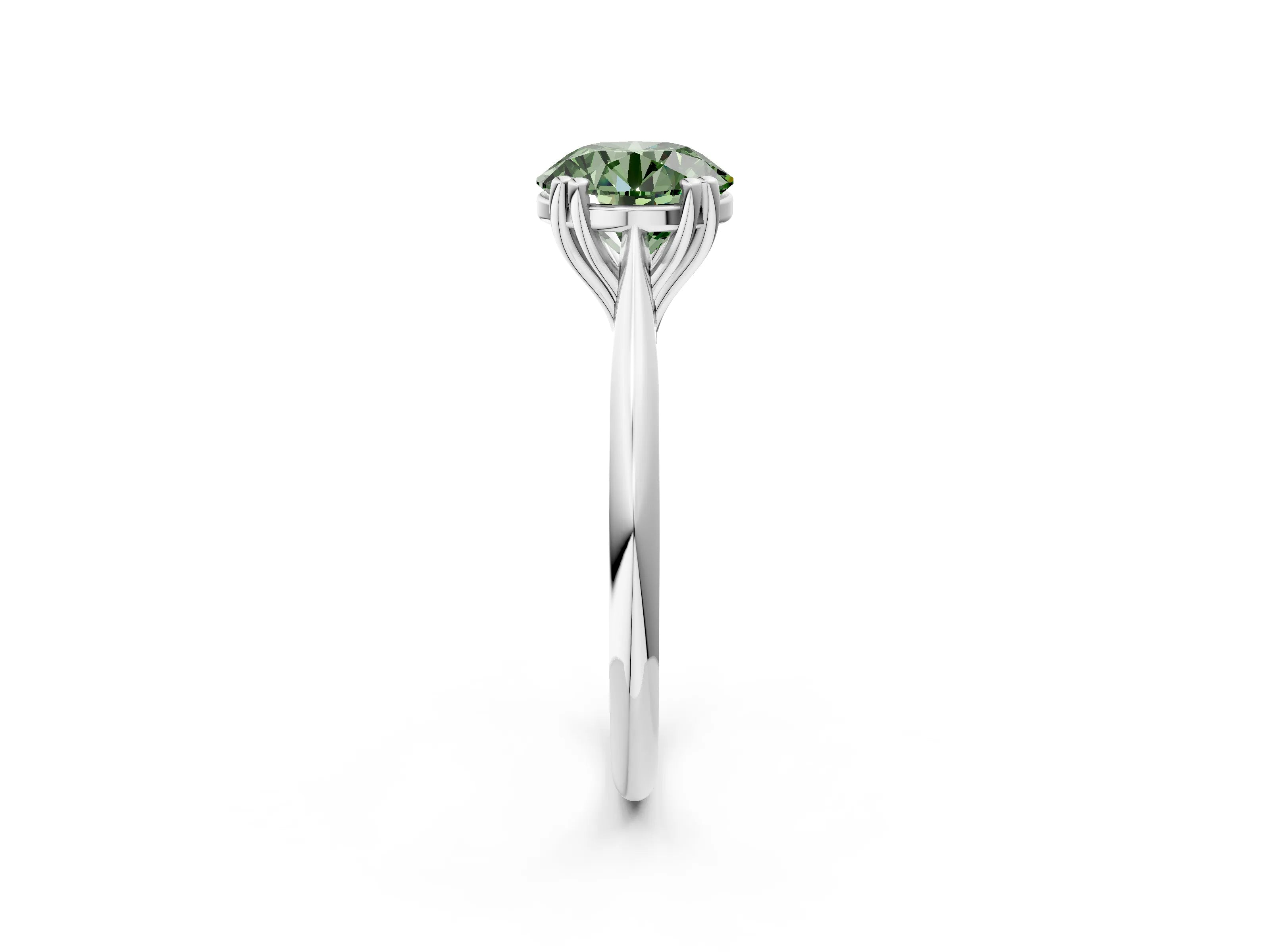 White gold Fancy Green Round Cut Solitaire Diamond Ring with Six-Prong Setting and Classic Band_2