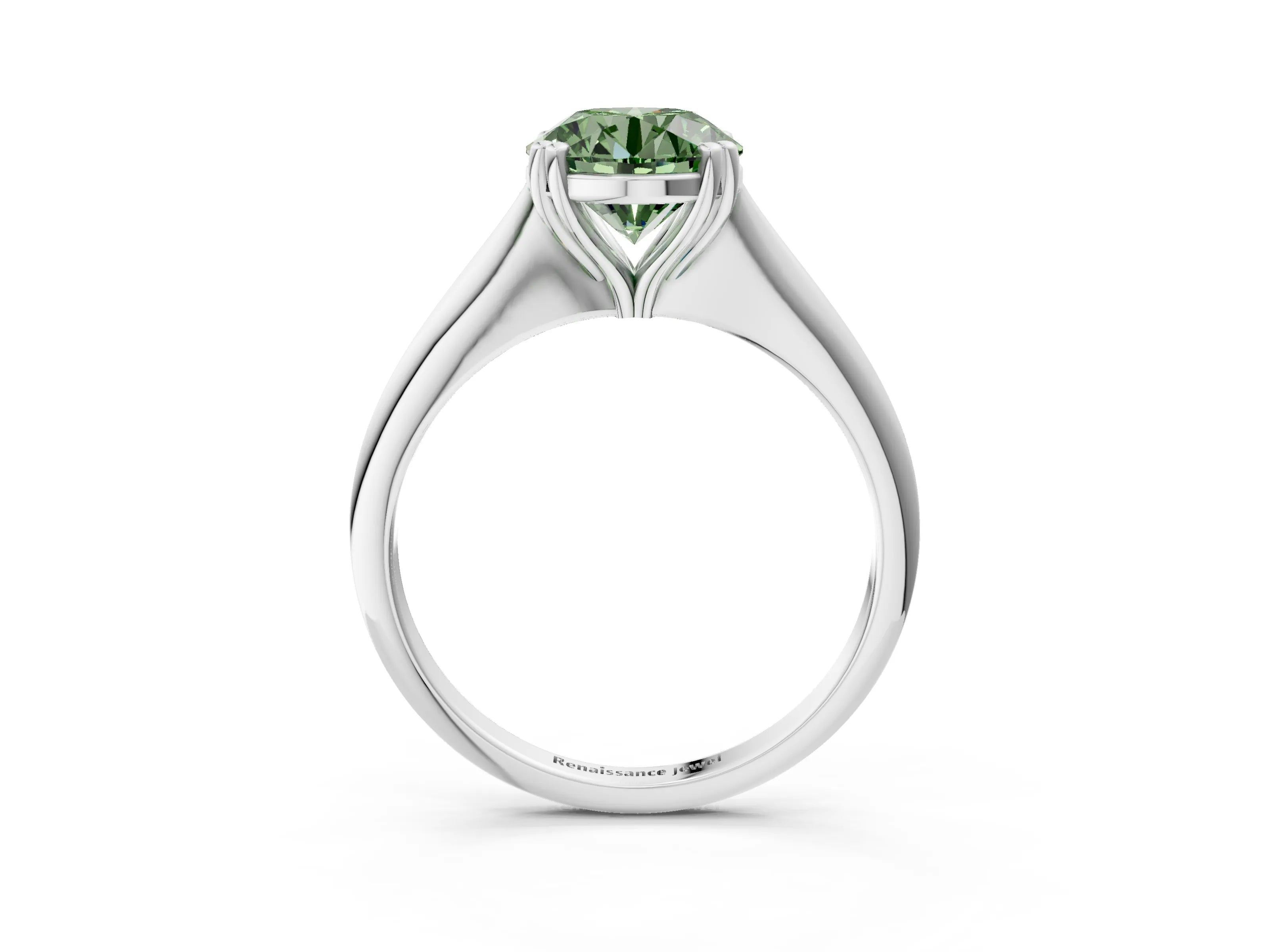 White gold Fancy Green Round Cut Solitaire Diamond Ring with Six-Prong Setting and Classic Band_3