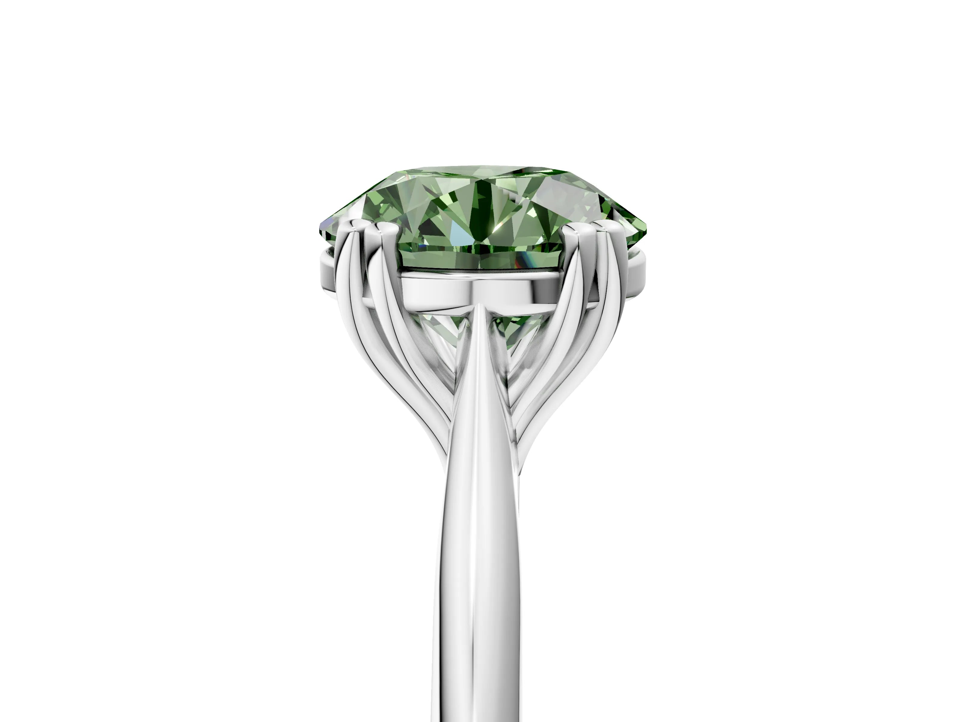White gold Fancy Green Round Cut Solitaire Diamond Ring with Six-Prong Setting and Classic Band_5
