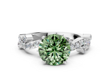 White gold Fancy Green Round  Cut Solitaire Diamond Twisted Band with Pave Setting_101