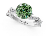 White gold Fancy Green Round  Cut Solitaire Diamond Twisted Band with Pave Setting_102