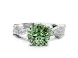 White gold Fancy Green Round  Cut Solitaire Diamond Twisted Band with Pave Setting_117