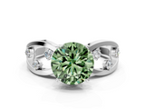 White gold Fancy Green Round  Cut Solitaire Diamond with Side Stones on Criss-Cross Band and Four-Prong Setting_3