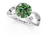 White gold Fancy Green Round  Cut Solitaire Diamond with Side Stones on Criss-Cross Band and Four-Prong Setting_4