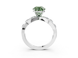 White gold Fancy Green Round  Cut Solitaire Diamond with Side Stones on Criss-Cross Band and Four-Prong Setting_6