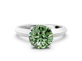 White gold Fancy Green Round  Cut Solitaire Engagement Ring with Flat Band and Four-Prong Setting