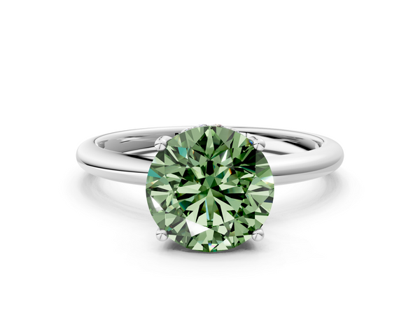 Platinum Fancy Green Round  Cut Solitaire Engagement Ring with Four-Prong Setting and Classic Band