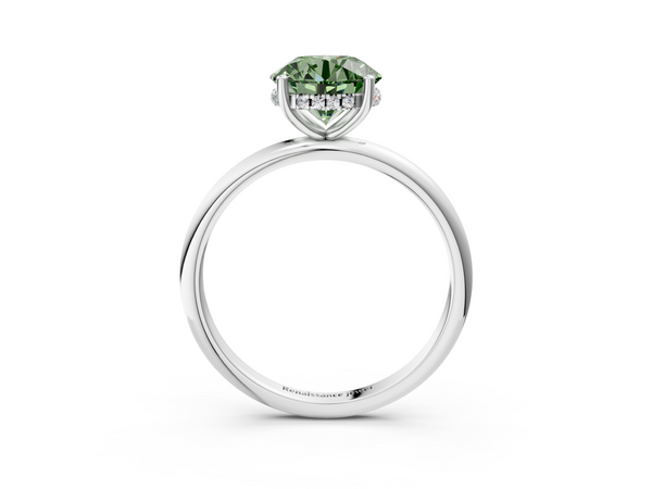 Platinum Fancy Green Round  Cut Solitaire Engagement Ring with Four-Prong Setting and Classic Band