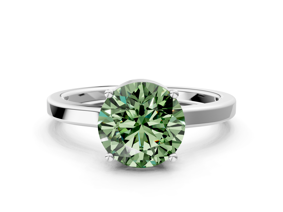 White gold Fancy Green Round  Cut Solitaire Engagement Ring with Four-Prong Setting on a Classic Band_36