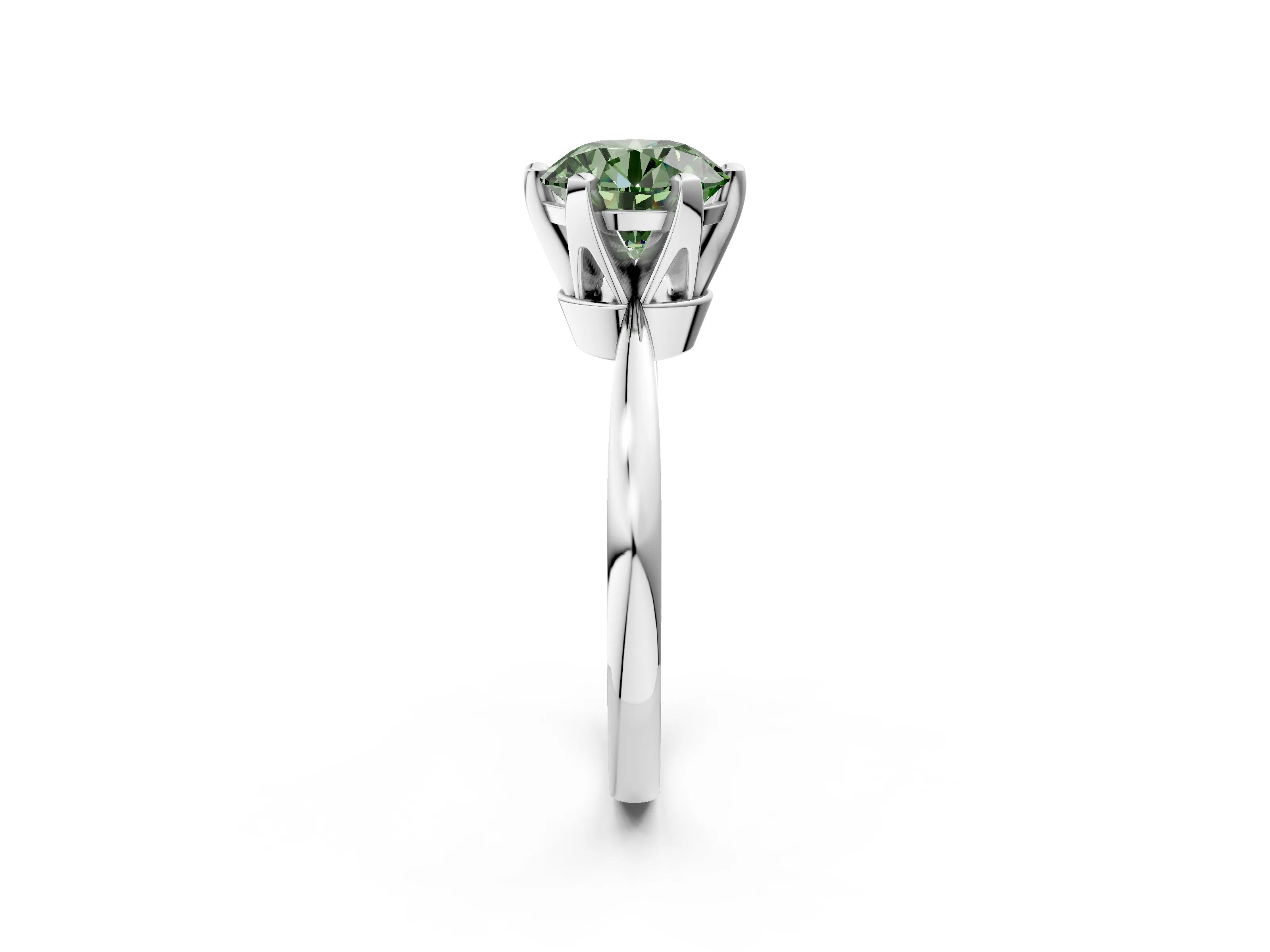 White gold Fancy Green Round Cut Solitaire Engagement Ring with Six-Prong Setting and Tapered Band_2