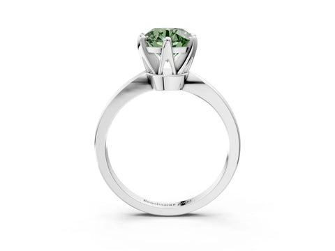 White gold Fancy Green Round Cut Solitaire Engagement Ring with Six-Prong Setting and Tapered Band_3