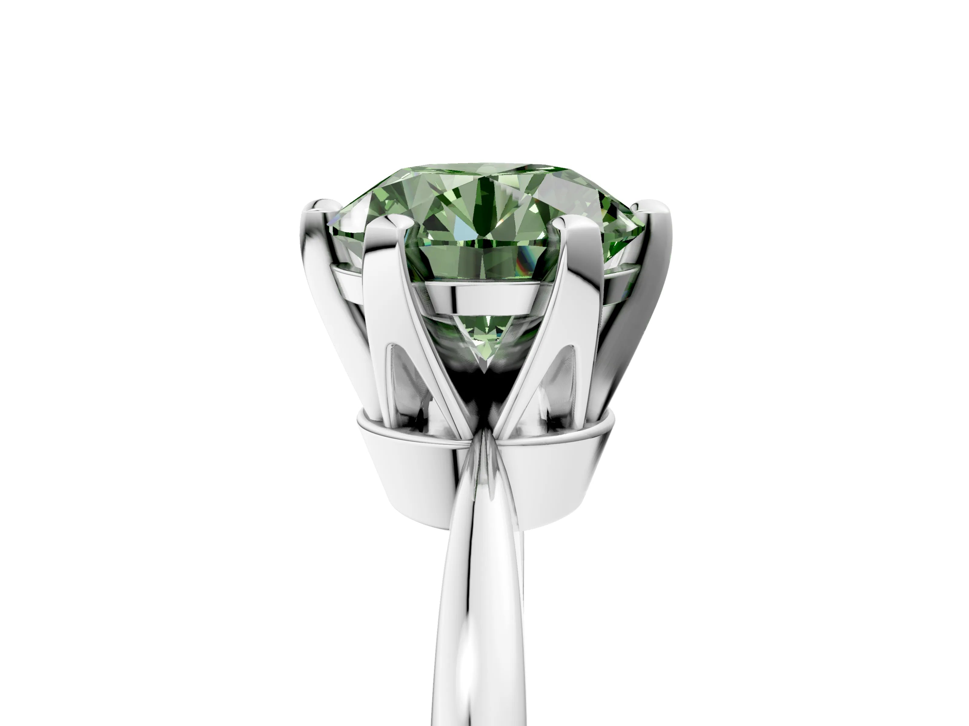 White gold Fancy Green Round Cut Solitaire Engagement Ring with Six-Prong Setting and Tapered Band_5