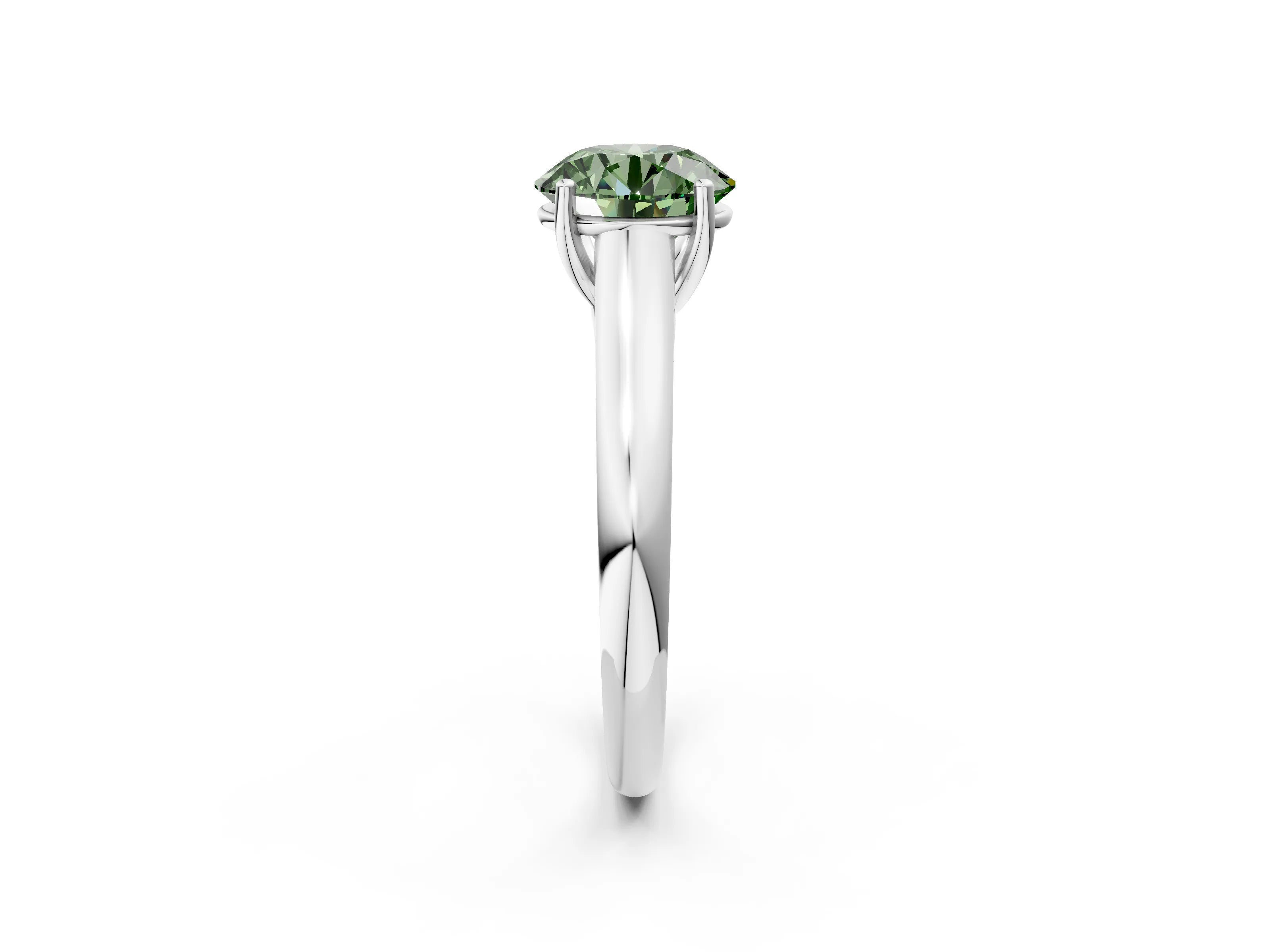 White gold Fancy Green Round Cut Solitaire Engagement Ring with Tapered Band and Four-Prong Setting_29