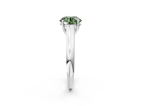 White gold Fancy Green Round Cut Solitaire Engagement Ring with Tapered Band and Four-Prong Setting_29