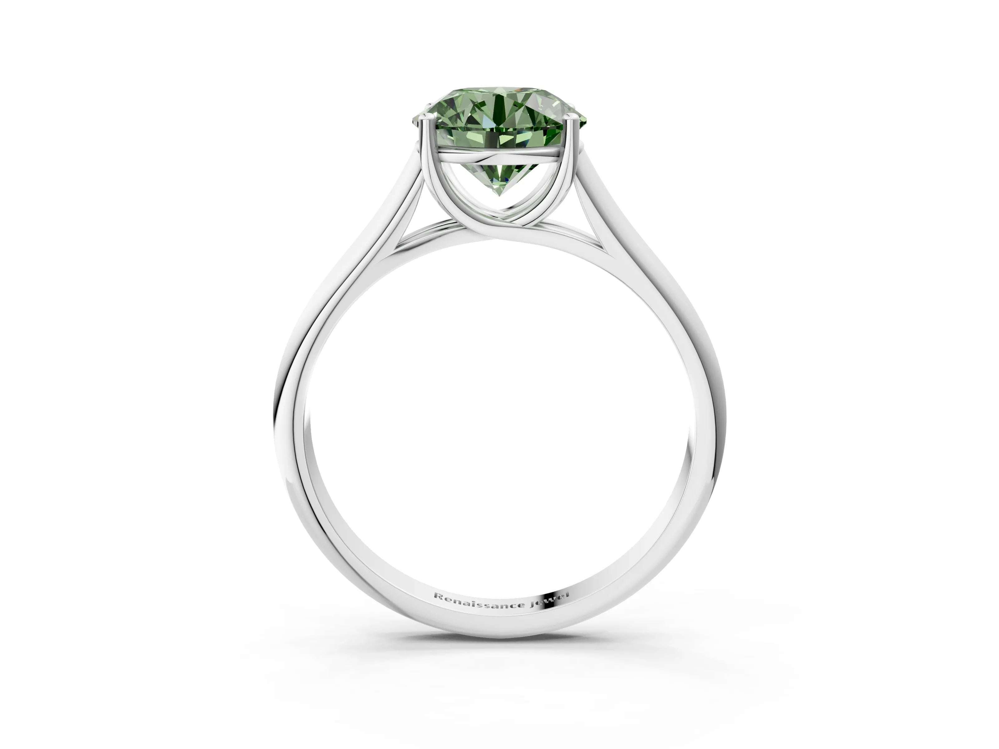 White gold Fancy Green Round Cut Solitaire Engagement Ring with Tapered Band and Four-Prong Setting_30
