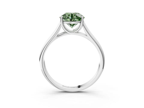 White gold Fancy Green Round Cut Solitaire Engagement Ring with Tapered Band and Four-Prong Setting_30