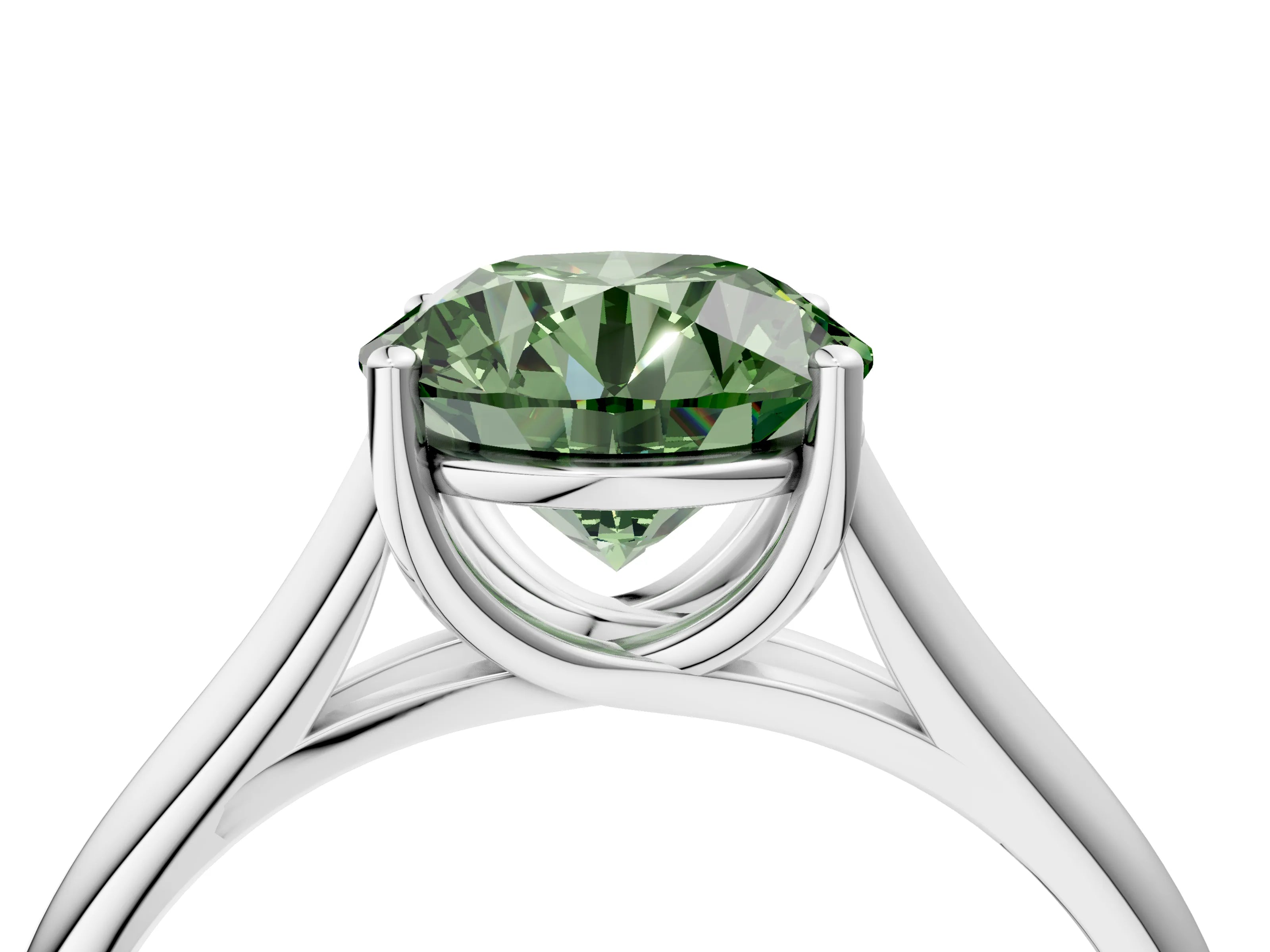 White gold Fancy Green Round Cut Solitaire Engagement Ring with Tapered Band and Four-Prong Setting_31