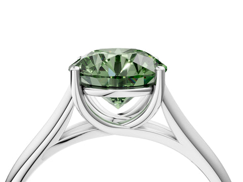 White gold Fancy Green Round Cut Solitaire Engagement Ring with Tapered Band and Four-Prong Setting_31