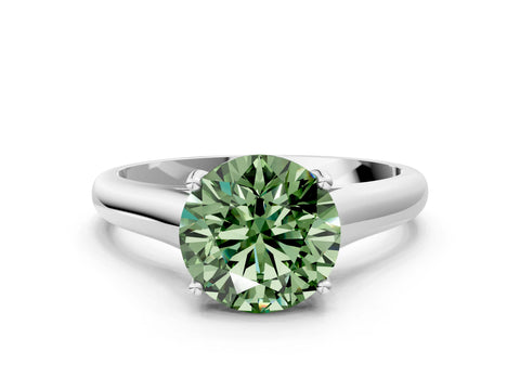 White gold Fancy Green Round Cut Solitaire Engagement Ring with Tapered Band and Four-Prong Setting_3