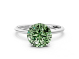 White gold Fancy Green Round  Cut Solitaire Engagement Ring with Thin Band and Four-Prong Setting_3