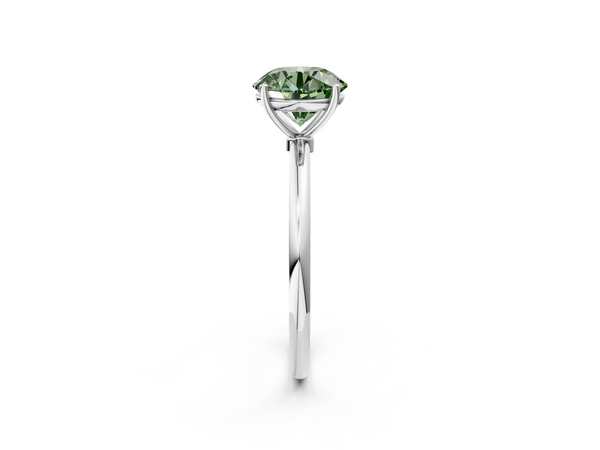 White gold Fancy Green Round  Cut Solitaire Engagement Ring with Thin Band and Four-Prong Setting
