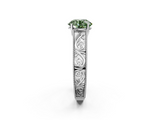 White gold Fancy Green Round  Cut Solitaire Engraved Band with Four-Prong Setting_77
