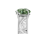White gold Fancy Green Round  Cut Solitaire Engraved Band with Four-Prong Setting_80