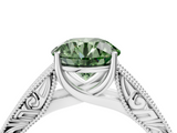 White gold Fancy Green Round  Cut Solitaire Engraved Band with Four-Prong Setting_80