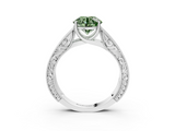 White gold Fancy Green Round  Cut Solitaire Engraved Band with Four-Prong Setting_89