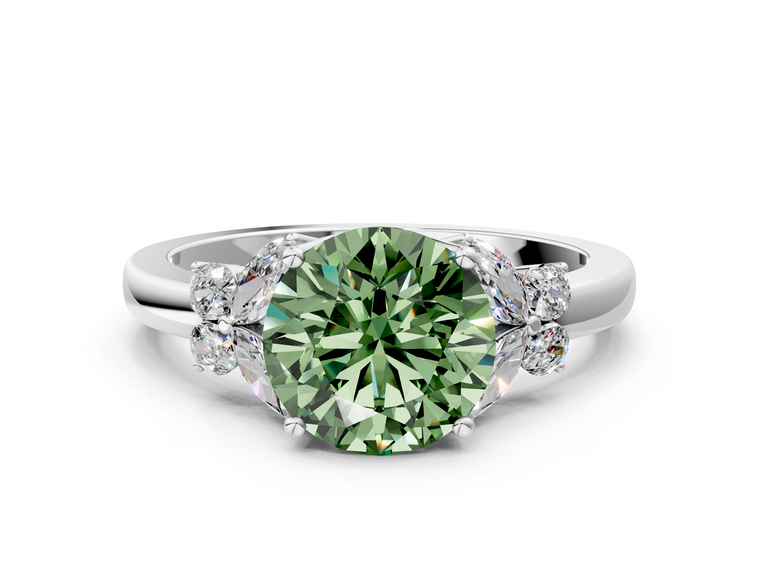 White gold Fancy Green Round  Cut Solitaire Floral Diamond Ring with Four-Prong Setting_37
