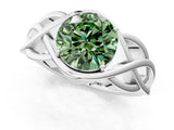 White gold Fancy Green Round Cut Solitaire Intertwined Band Prong Setting Ring_1