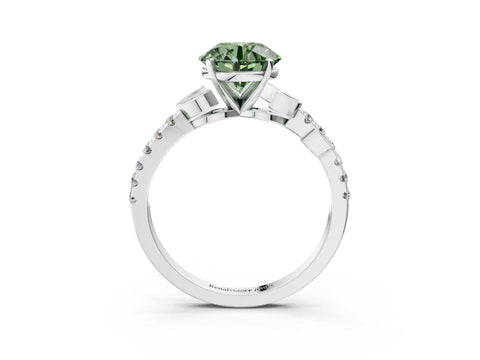 White gold Fancy Green Round Cut Solitaire Leaf-Inspired Diamond Ring with Pavé Band and Four-Prong Setting_15