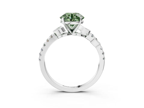 White gold Fancy Green Round Cut Solitaire Leaf-Inspired Diamond Ring with Pavé Band and Four-Prong Setting_39