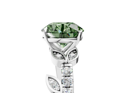 White gold Fancy Green Round Cut Solitaire Leaf-Inspired Diamond Ring with Pavé Band and Four-Prong Setting_41