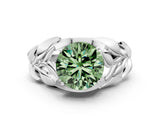 White gold Fancy Green Round Cut Solitaire Leaf-Inspired Engagement Ring with Prong Setting_12