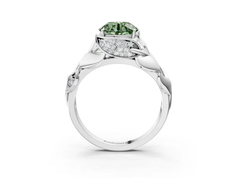 White gold Fancy Green Round Cut Solitaire Leaf-Inspired Engagement Ring with Prong Setting_3