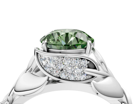 White gold Fancy Green Round Cut Solitaire Leaf-Inspired Engagement Ring with Prong Setting_4