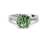 White gold Fancy Green Round Cut Solitaire Milgrain Engraved Band with Four-Prong Setting_12
