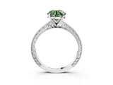 White gold Fancy Green Round Cut Solitaire Milgrain Engraved Band with Four-Prong Setting_15