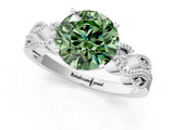 White gold Fancy Green Round Cut Solitaire Milgrain Leaf Band with Prong Setting_13