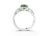 White gold Fancy Green Round Cut Solitaire Milgrain Leaf Band with Prong Setting_15
