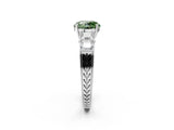 White gold Fancy Green Round Cut Solitaire Princess Side Stone Engraved Band Prong Setting Ring_38