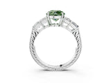 White gold Fancy Green Round Cut Solitaire Princess Side Stone Engraved Band Prong Setting Ring_39