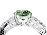 White gold Fancy Green Round Cut Solitaire Princess Side Stone Engraved Band Prong Setting Ring_40