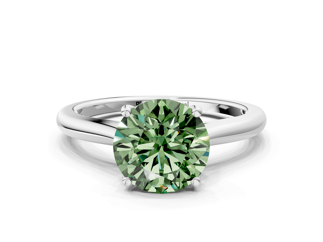 White gold Fancy Green Round  Cut Solitaire Ring with Cathedral Band and Four-Prong Setting_24