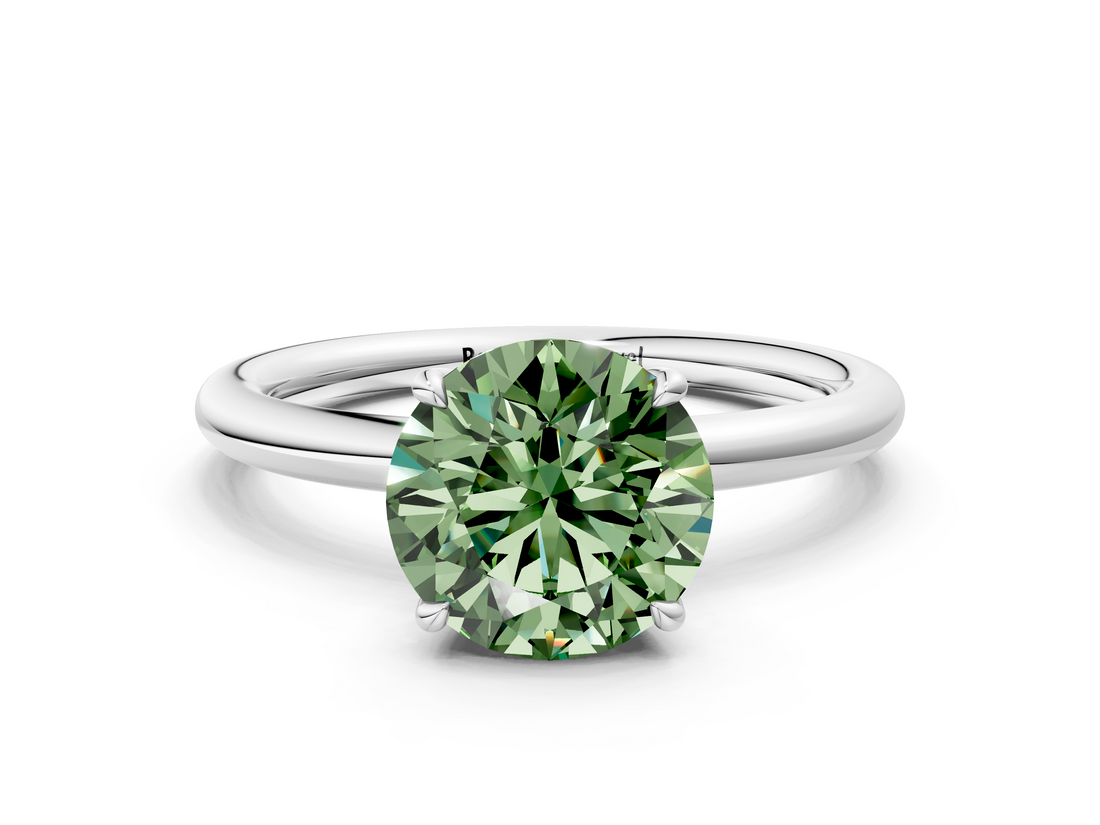White gold Fancy Green Round  Cut Solitaire Ring with Thin Band and Four-Prong Setting_16